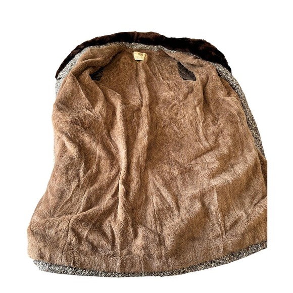 Vintage 60s 70s Mark V Tweed Alpaca Blend Over Coat Faux Fur Collar Sz S - Picture 7 of 10